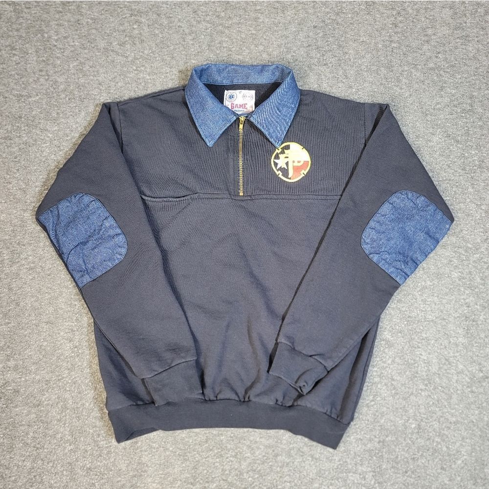 GAME Workwear Firefighter Job Shirt L Made USA Fate Fire Rescue 1/4 Zip Denim